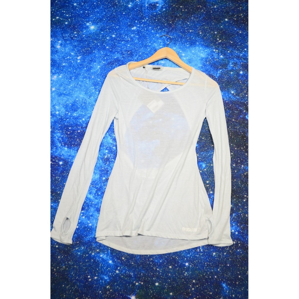 NWT Gymshark Taupe Size‎ Small Open Cross Back Long Sleeve Top Ice Blue